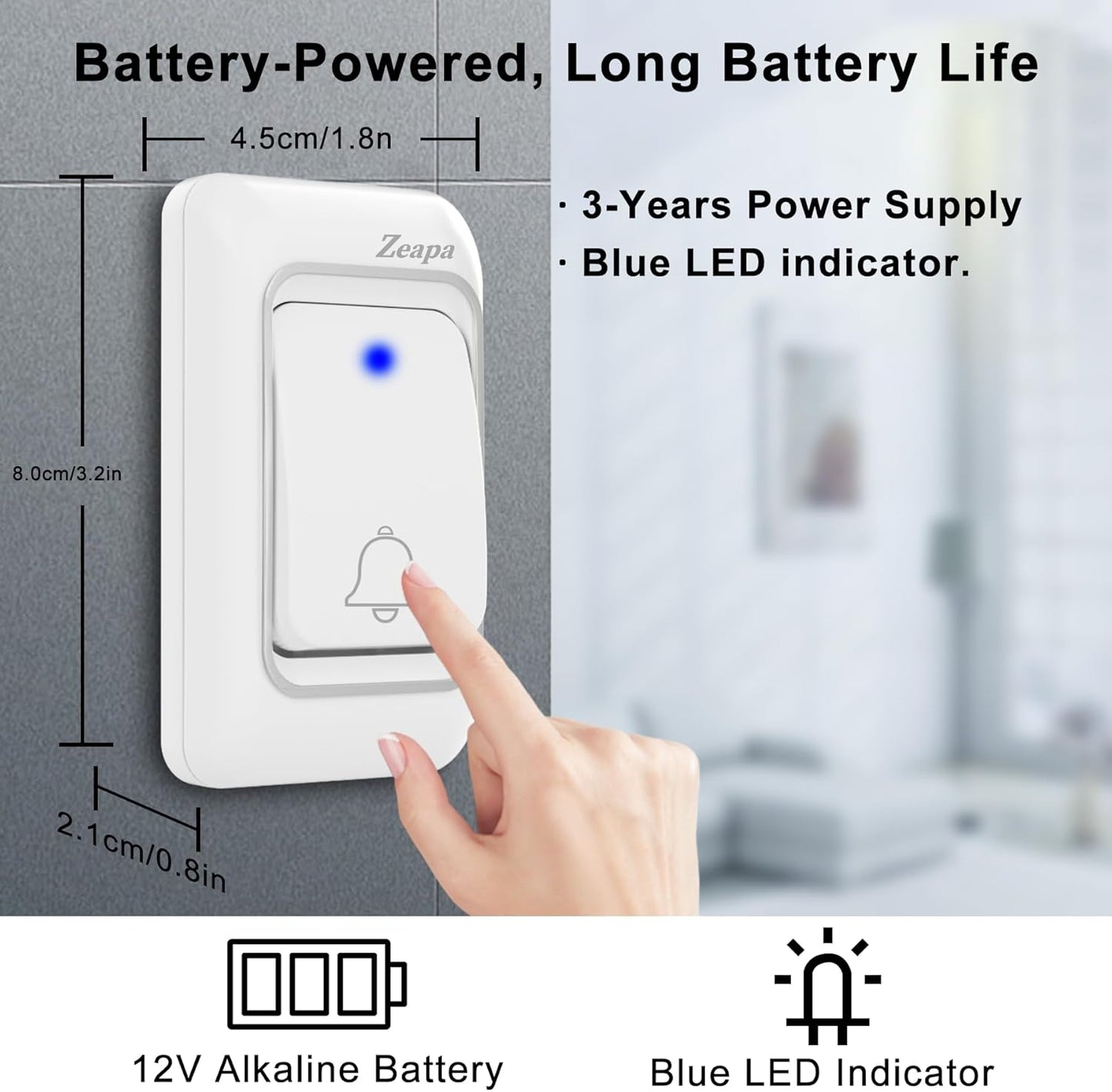Wireless Doorbells, Plug-in, Battery Powered, Easy to Install, 1300 Ft Range, 60 Chime, LED Flash, Waterproof, Differentiate Various Doors, Silver, 2 Transmitter & 2 Receiver for Home, Office