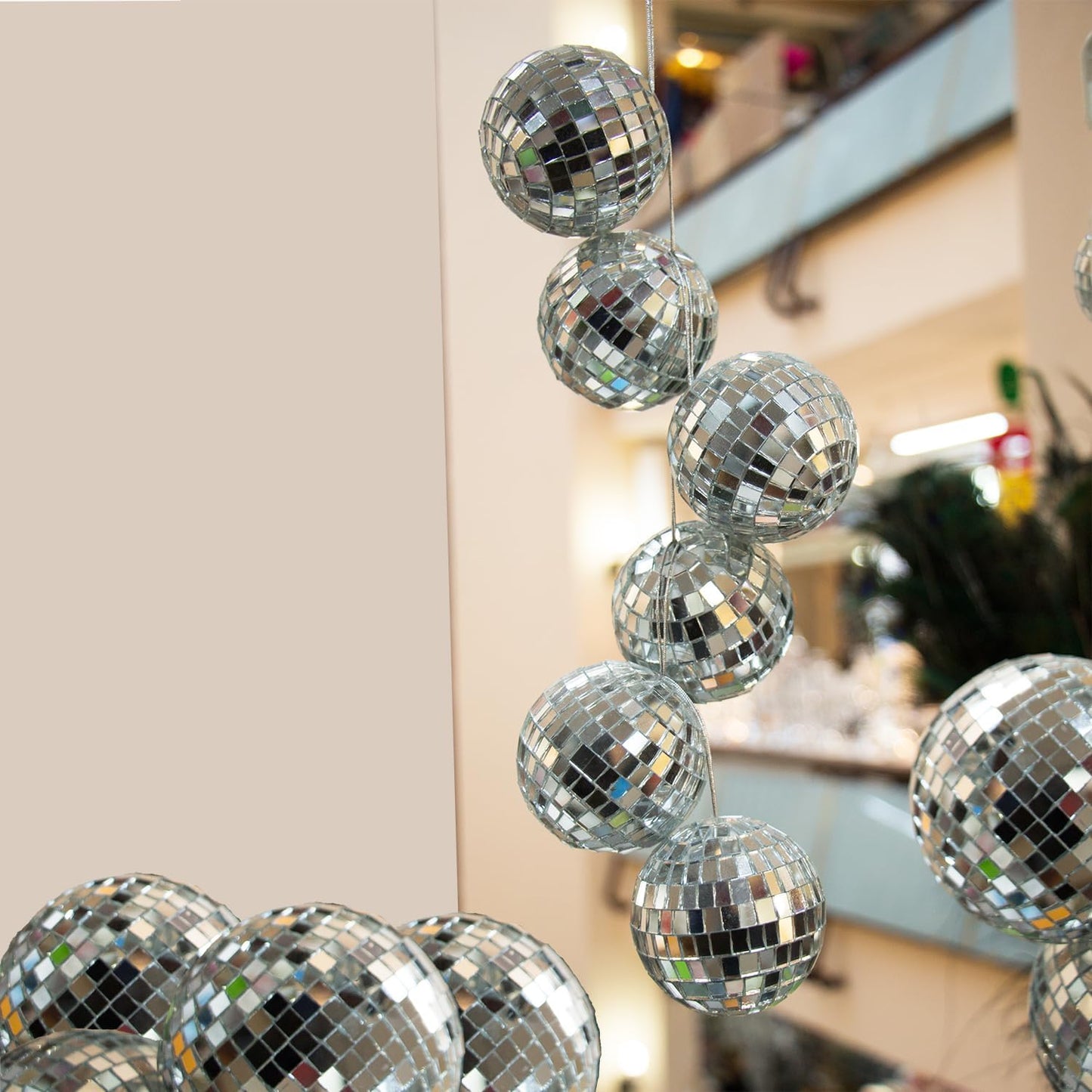 The Dreidel Company 4-Pack Mirror Disco Ball 3" Inch Silver Hanging Ball with Attached String for Hanging, Reflects Light, Party Favor (Pack of 4)