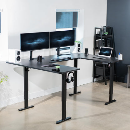 VIVO Large U-Shaped 83 x 60 in Electric Standing Desk, Memory Height Adjustment, Black Top Black Frame, DESK-E4UBB