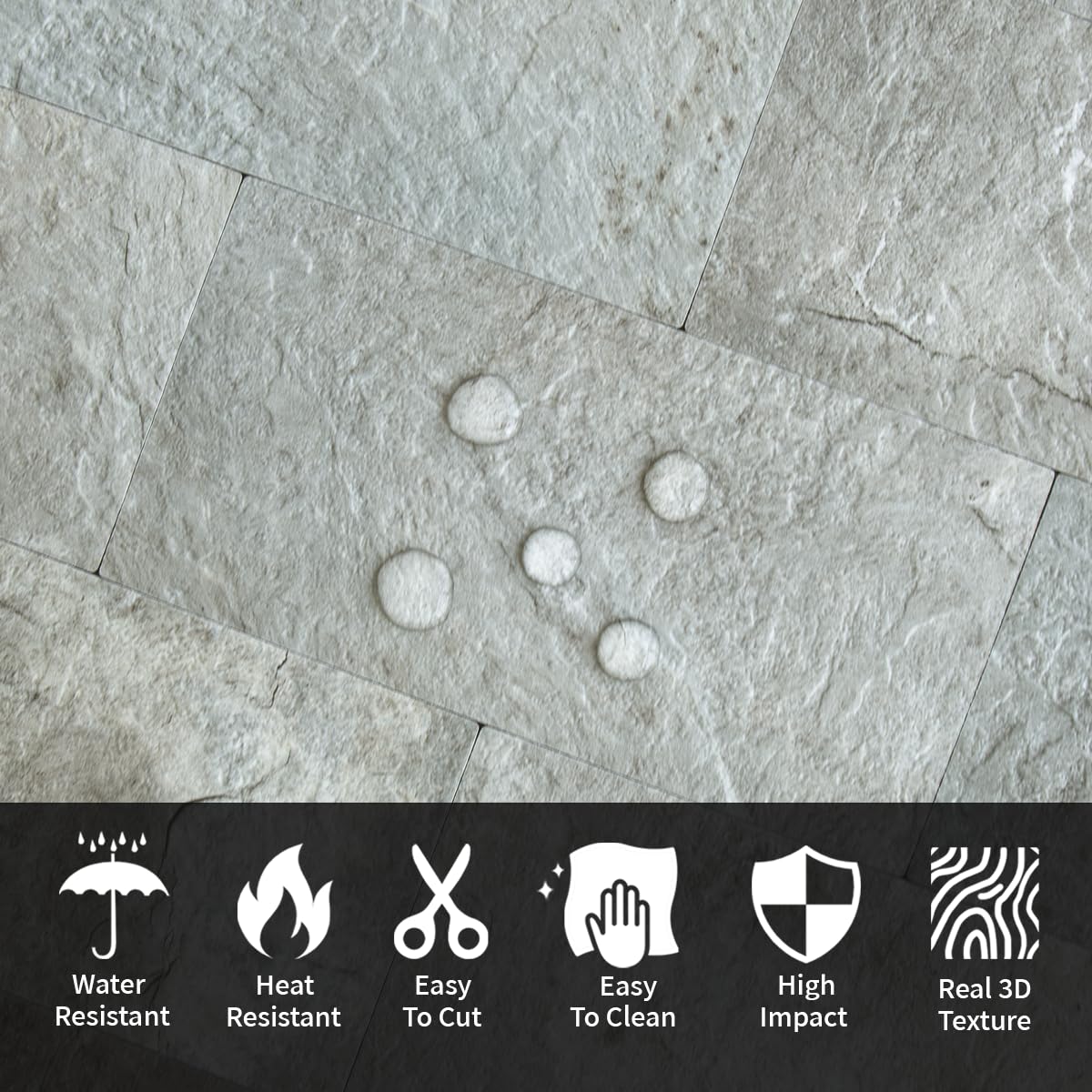 AULIGET 4 Pieces Mountain Rock Peel and Stick Backsplash Wall Tile, 3" x 6" PVC Faux Stone Stick on Tiles for Backsplash Kitchen and Bathroom, 4 Pieces