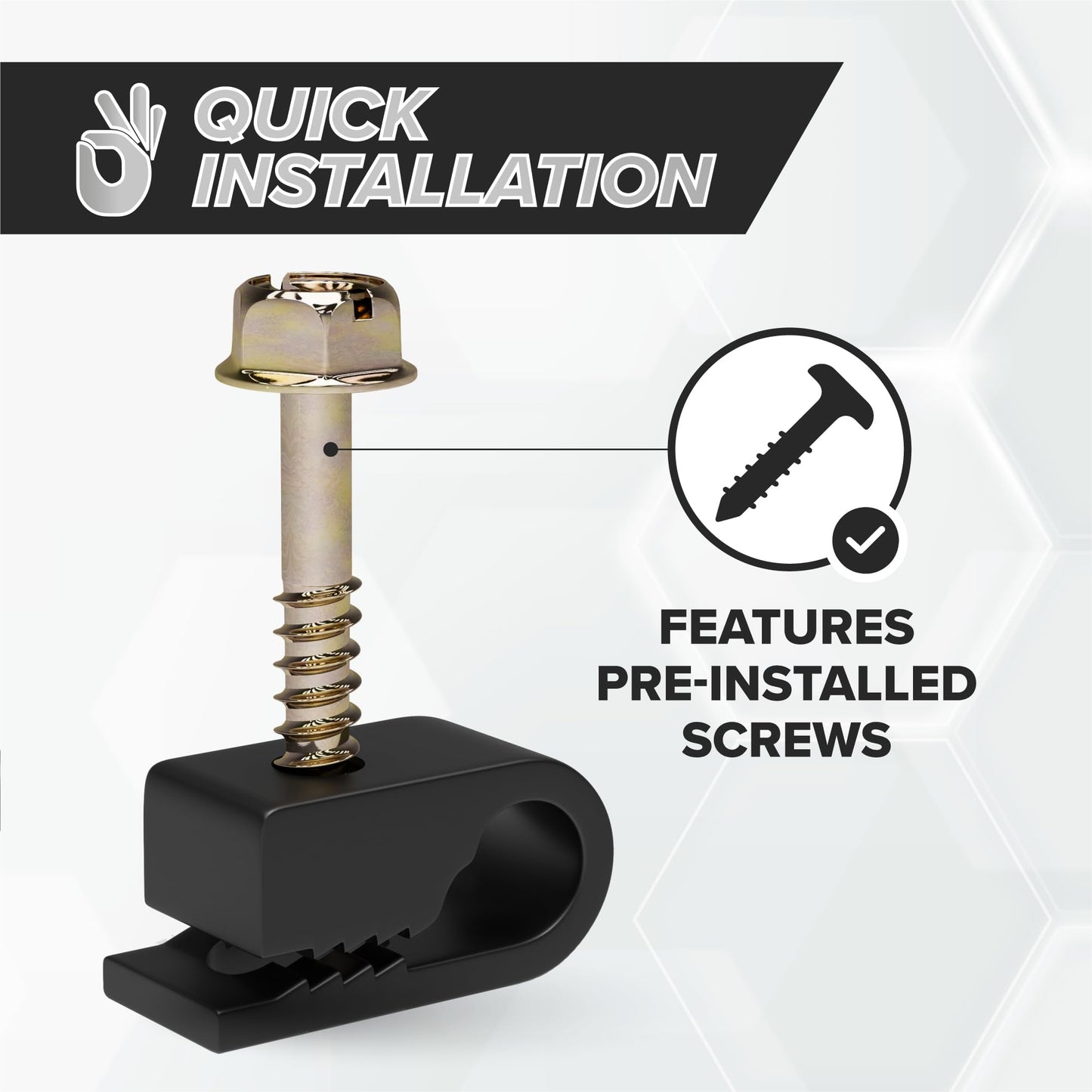 THE CIMPLE CO Wire Clips, Single Cable Wall Clip, Coaxial, Cat6, Electrical Wire, Ethernet, 1/4 in (6 mm) Screw Fastener, 100 Pack, Black