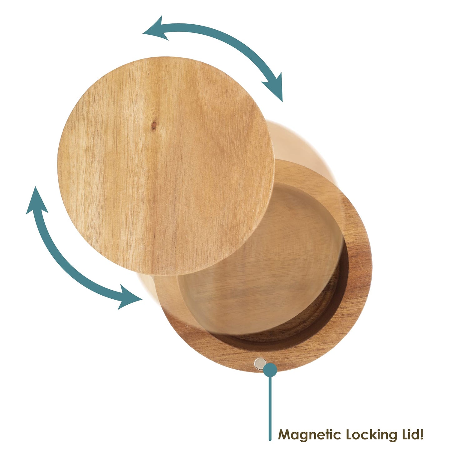 Totally Bamboo Rock & Branch Acacia Wood Salt Cellar Storage Box with Magnetic Swivel Lid, 6 Ounce Capacity