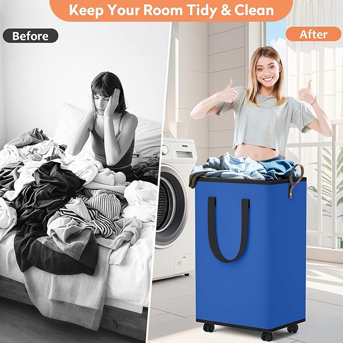 Laundry Basket with Wheels, Collapsible Laundry Baskets, Laundry Hamper with
