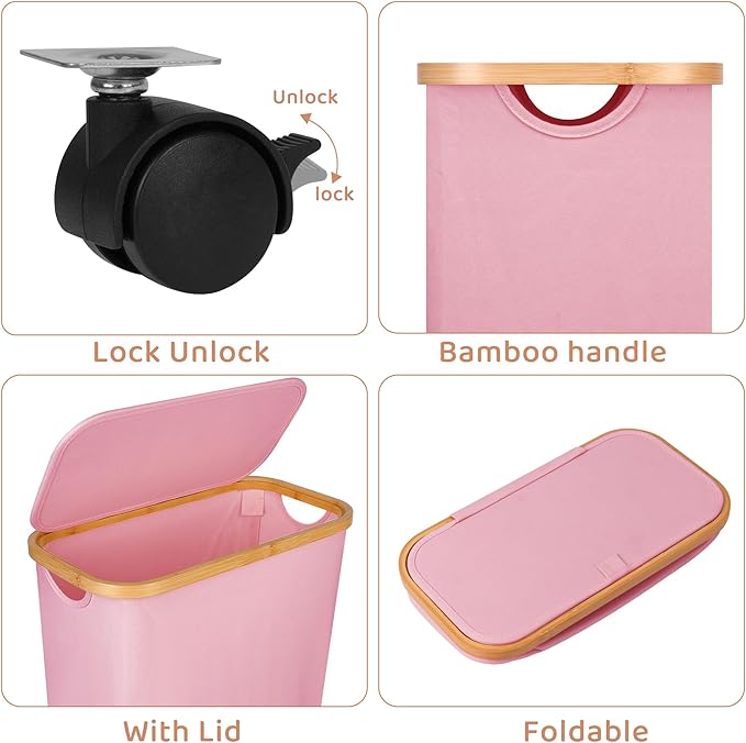 Slim Laundry Basket with Wheels, Narrow Hampers