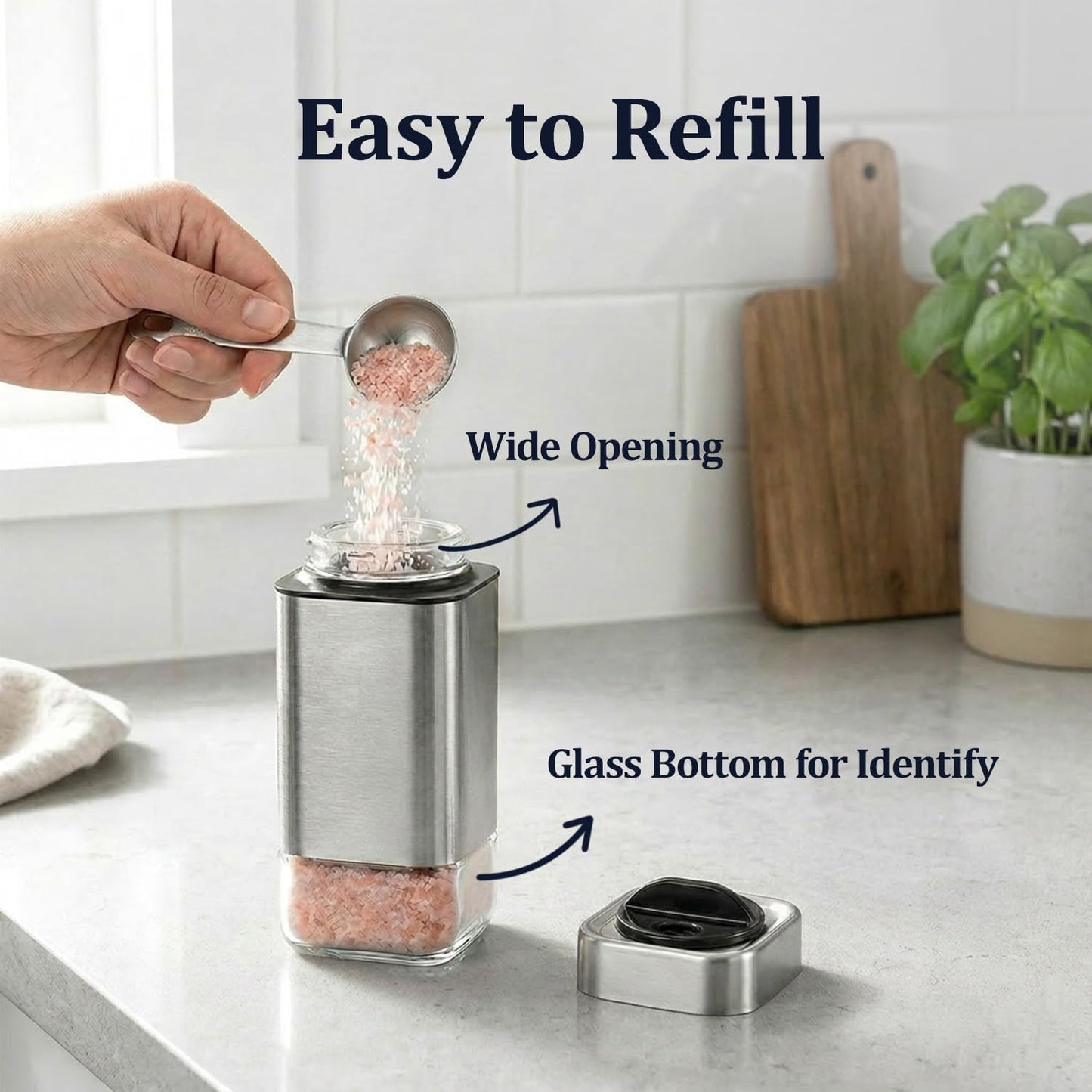 Salt and Pepper Shakers by Aelga, Glass Salt Shaker Set with Adjustable Pour Holes, Ideal for Black Pepper, Kosher and Himalayan