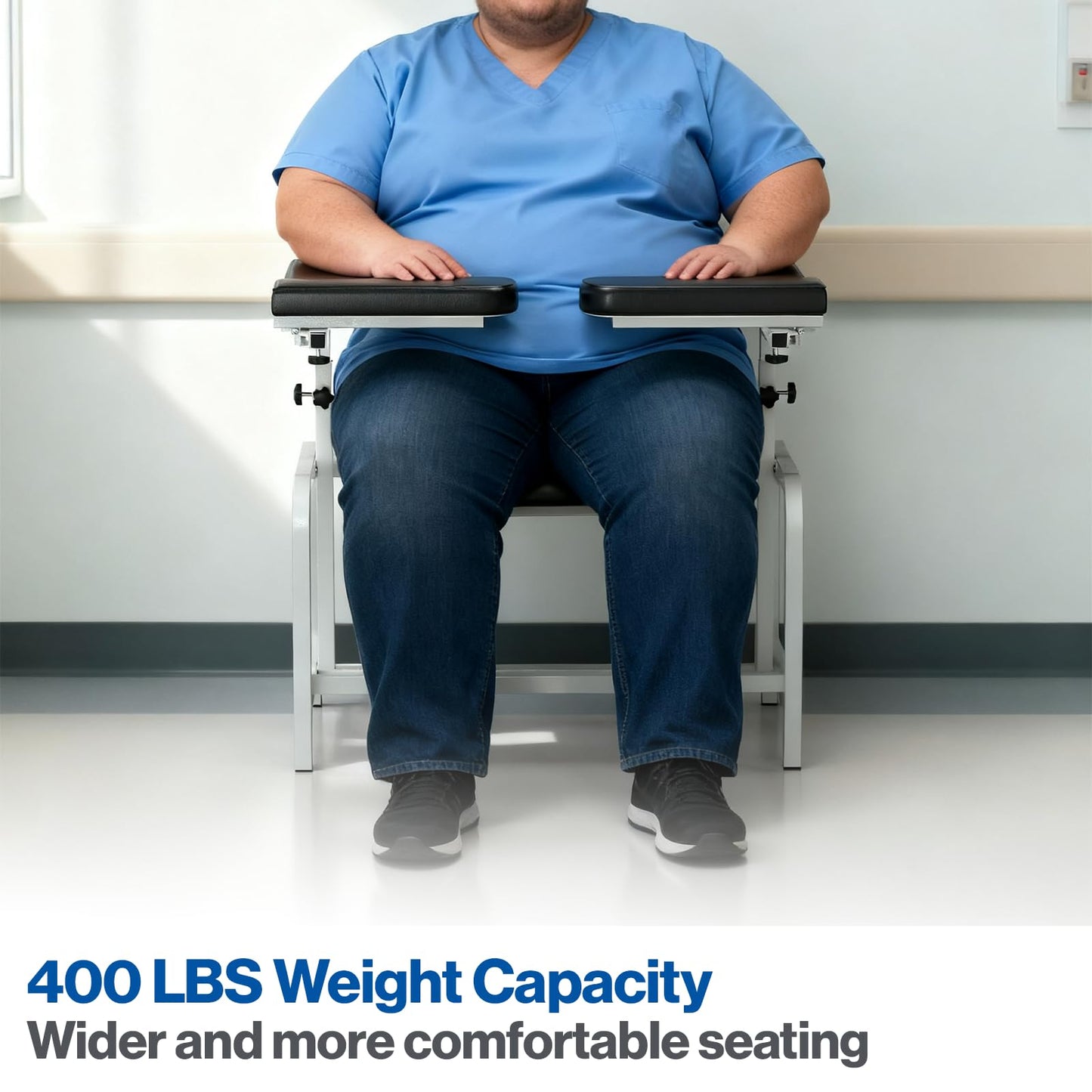 Levida Extra Large Padded Phlebotomy Chair with Adjustable Armrest and Steel Frame - Extra Large PU Leather Blood Drawing Chair for Hospital, Lab, and Medical Facilities (Black)