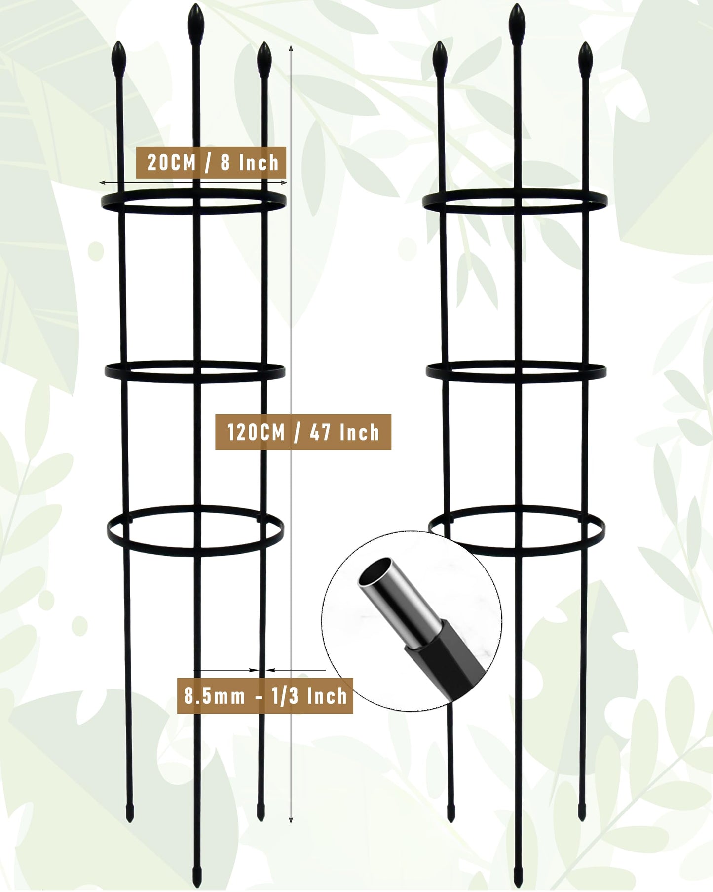2-Pack Garden Trellis for Climbing Plants Outdoor Indoor, 47-Inch Adjustable Metal Trellis for Potted Plants, Tall Plant Support for Jasmine, Clematis and Other Climbing Flowers