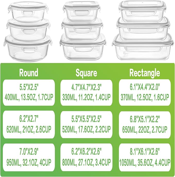 HOMBERKING Glass Food Storage Containers
