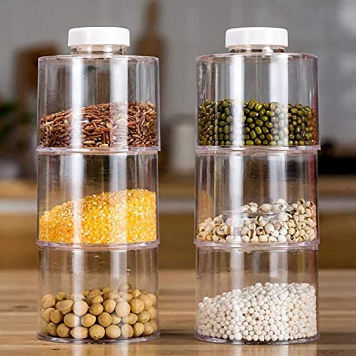 AYNEFY 6 Pcs Stackable Pot,Transparent Tower Seasoning Bottle Storage Container Kitchen Seasonings Jars Salt Storage Box Organizer