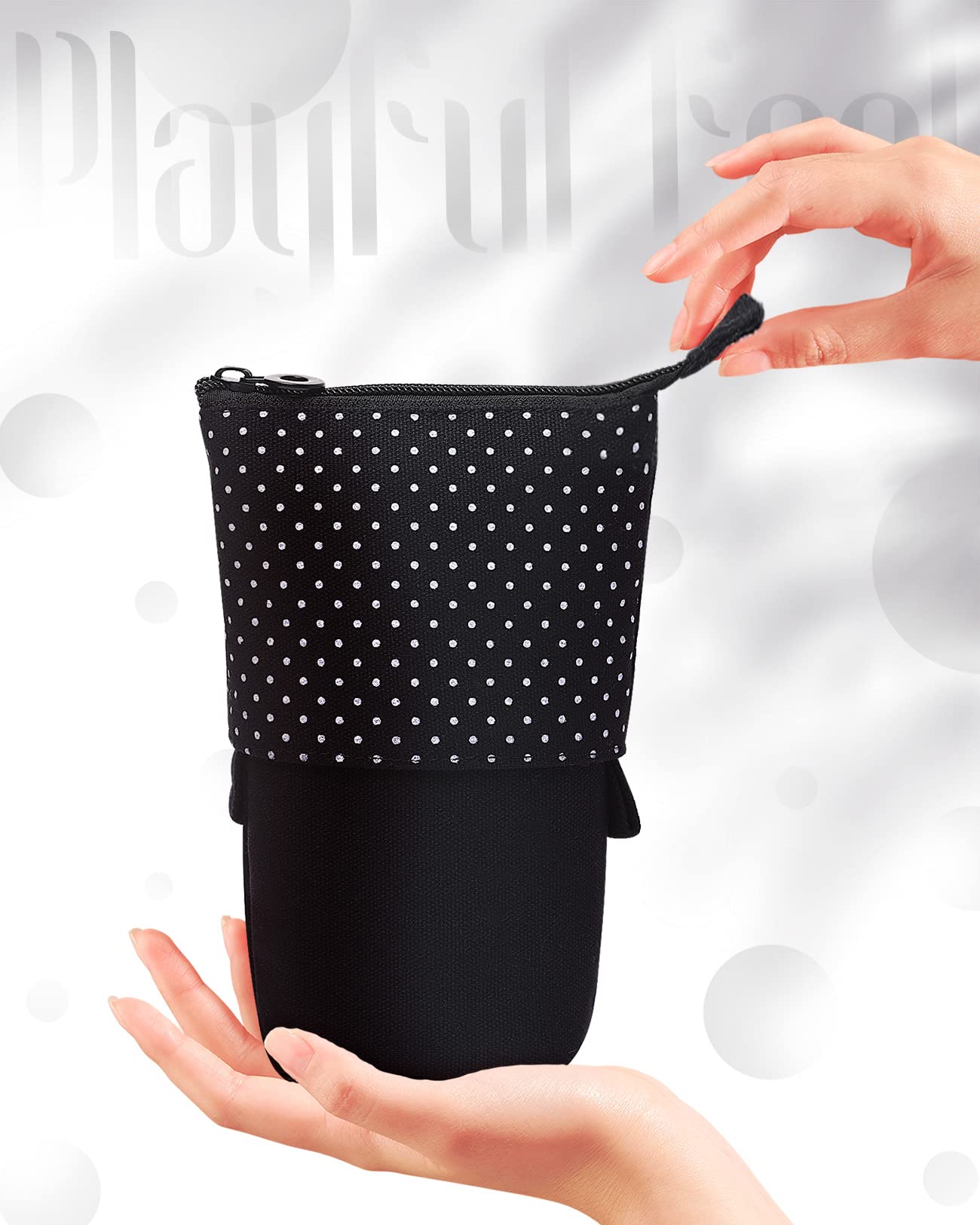 Sooez Standing Pencil Case, Cute Stand up Pencil Pouch, Telescopic Pen Pouch, Portable Pencil Holder, Kawaii Stand up Pencil Case, Spacious Pencil Pouch Bag for School Office Supplies, Black