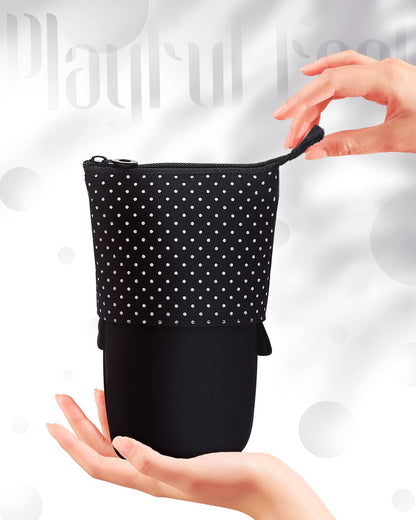 Sooez Standing Pencil Case, Cute Stand up Pencil Pouch, Telescopic Pen Pouch, Portable Pencil Holder, Kawaii Stand up Pencil Case, Spacious Pencil Pouch Bag for School Office Supplies, Black