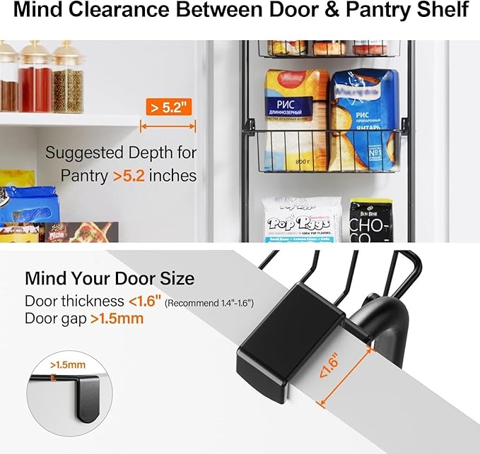 Delamu Narrow Over the Door Pantry Organizer, 6-Tier Metal Pantry Door