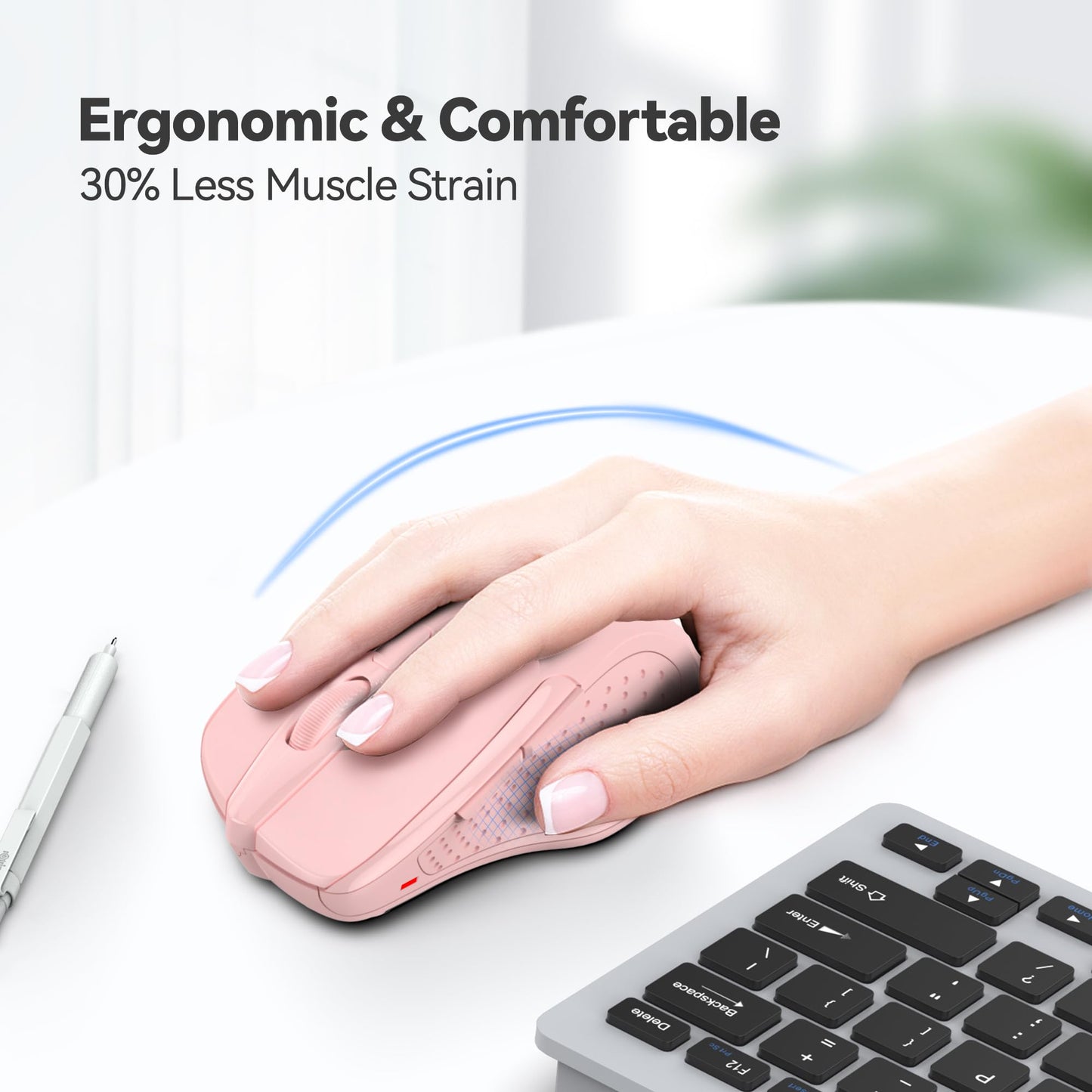 TECKNET Wireless Mouse, 2.4G Ergonomic Optical Mouse, Computer Mouse for Laptop, PC, Computer, Chromebook, Notebook, 6 Buttons, 24 Months Battery Life, 2600 DPI, 5 Adjustment Levels