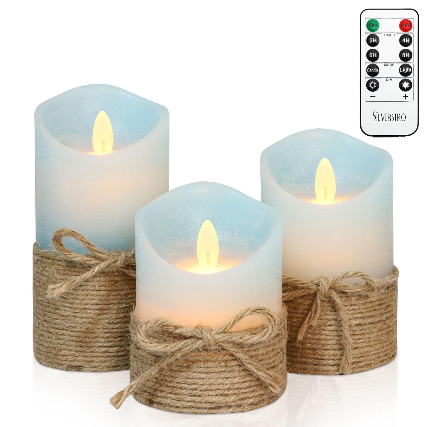 Silverstro Nautical Decor Ocean Blue Flameless Candles with Remote - Home Farmhouse Easter Spring Decorations - Set of 3 (D3.11 X H4 5" 6")