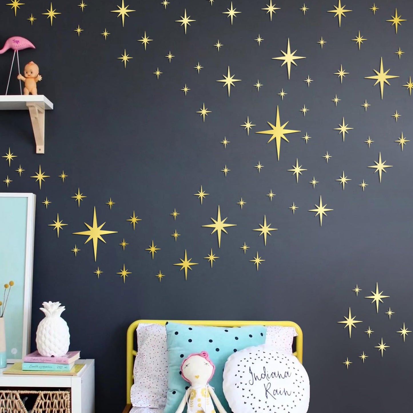 RAINBOW WSK 84 Pcs Star Mirror Wall Decals 3D Acrylic Mirror Wall Stickers Gold Sliver Star Decals Peel and Stick Star Wall Art for Home Boys Girls Bedroom Living Room Nursery JM334-Gold, RW1111