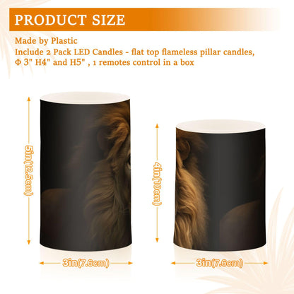 VEKELEE Lion King Flameless Candles, 2 PCS Battery Operated LED Candles with Timer Remote Control Flickering Pillar Candle for Home Holiday Party Decoration