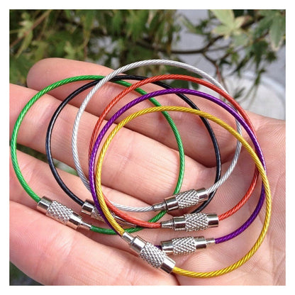 5Pcs Color Stainless Steel Keychain Holder Wire Keyrings Cable Rope Screw Locking Key Chain Outdoor Tools(Pink)