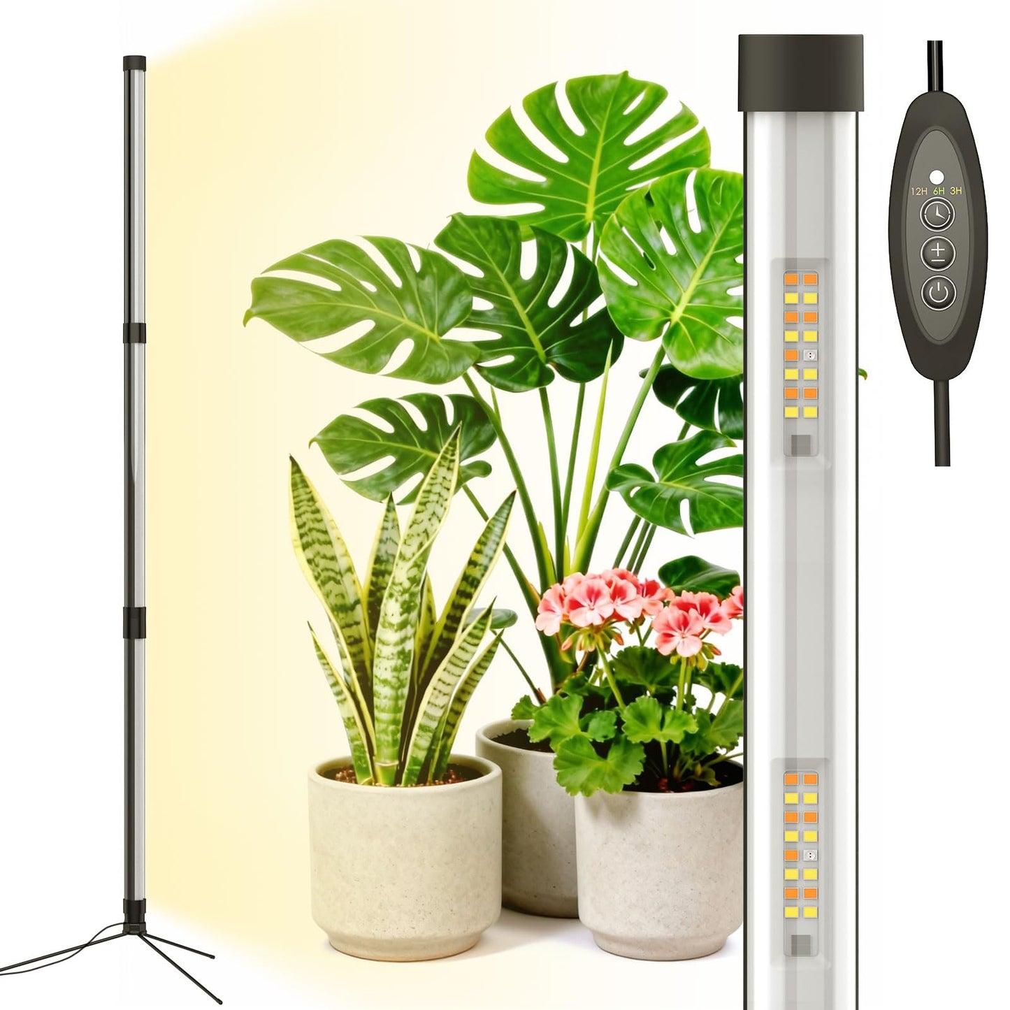 80W LED Grow Light for Indoor Plants, 3-Tier Standing Plant Light with 3/9/12H Timer, 5 Dimmable Levels, Full Spectrum Sunlike Grow Lamp for Seedlings, Potted, Tall & Large Houseplants in Room, Garden