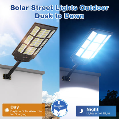 WYWNA 15000W Solar Street Light - 7000K Solar Lights Outdoor Dusk to Dawn, Solar Flood Lights Outdoor with Motion Sensor, Wide Angle IP66 Waterproof with Remote Control