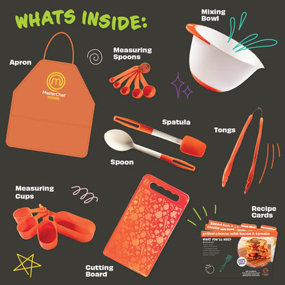 MasterChef Junior Cooking Essentials Set - 9 Pc. Kit Includes Recipes, Apron, Cutting Board, Mixing Bowl, Measure Cups, Spoons, Homemade Holiday Gifts