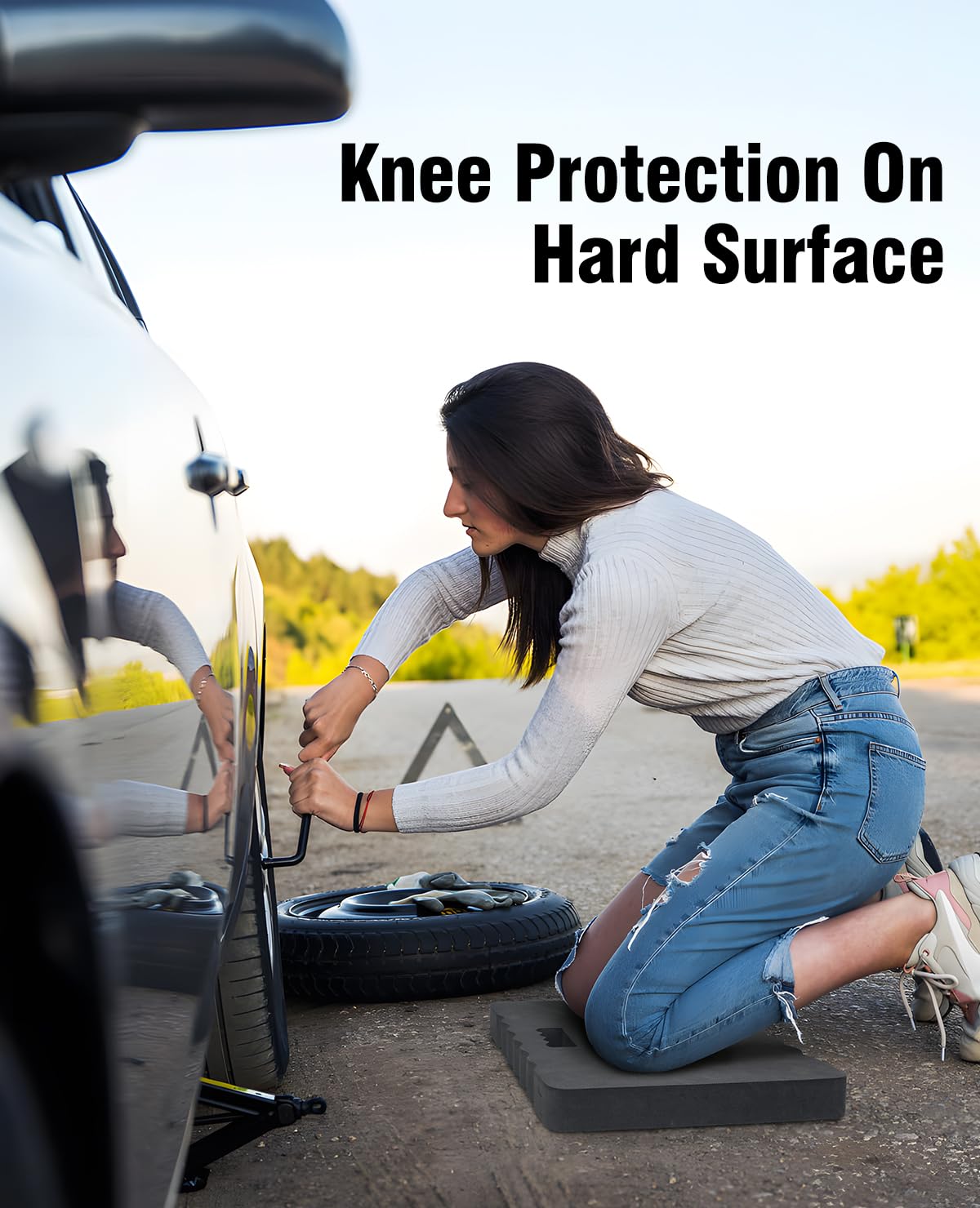 GEAVESS 1.5" Extra Thick Garden Kneeling Pad, Comfortable Foam Knee Pad with Handle, Durable Supportive Knee Cushion for Gardening, Yard Work, Car Repairing, Workshop, Baby Bathing, 17.5"x11", Black