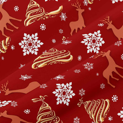 Nanko Christmas Duvet Cover Queen Size, 3pc Red Deear Gold Tree and Snow Pattern Printed Microfiber Bedding Comforter Cover Set, Soft Quilt for Women Men Winter Ded Decor 90x90 inch
