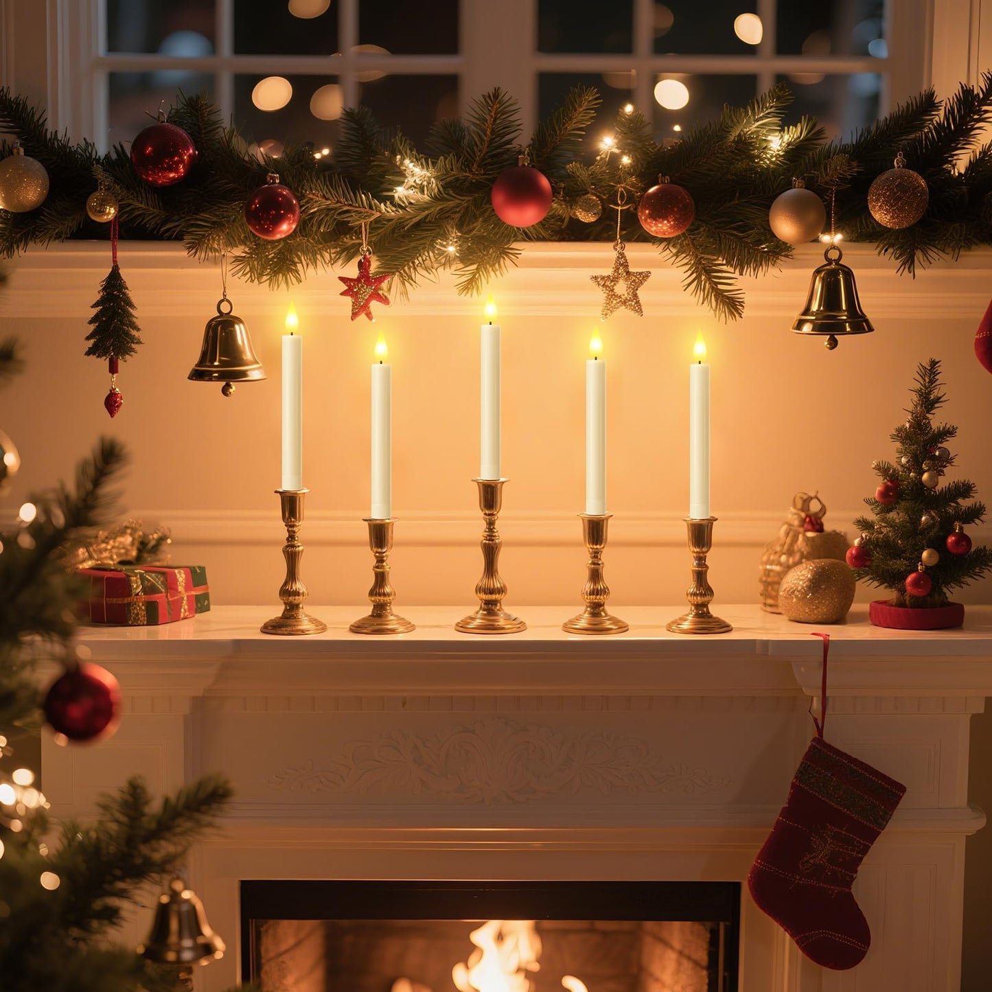 Yme 10 PCS Flameless Taper Candles with Dusk to Dawn Sensor, 7.2" Window Candles Battery Operated with Holders, LED Candle Sticks Christmas Window Lights for Christmas Halloween Holiday Home Decor