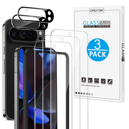OMOTON 3+2 Pack for Google Pixel 9 Pro XL Screen Protector 6.8 Inch, 3 Tempered Glass Film & 2 Camera Lens Protector, Bubble-free, HD Clear, Not for 9 Pro/ 9