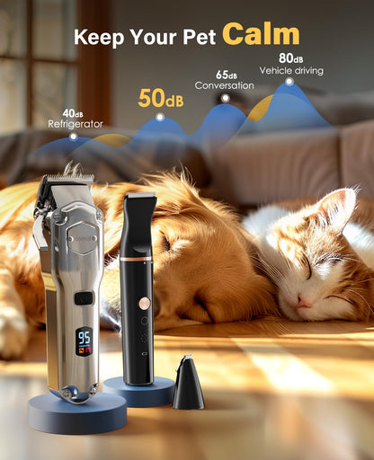 oneisall Dog Clippers & Paw Trimmer 3 in 1 Grooming Kit, Dog Clippers Professional for Thick Hair with Stainless Steel Blade, IPX7 Waterproof Cordless Pet Shaver