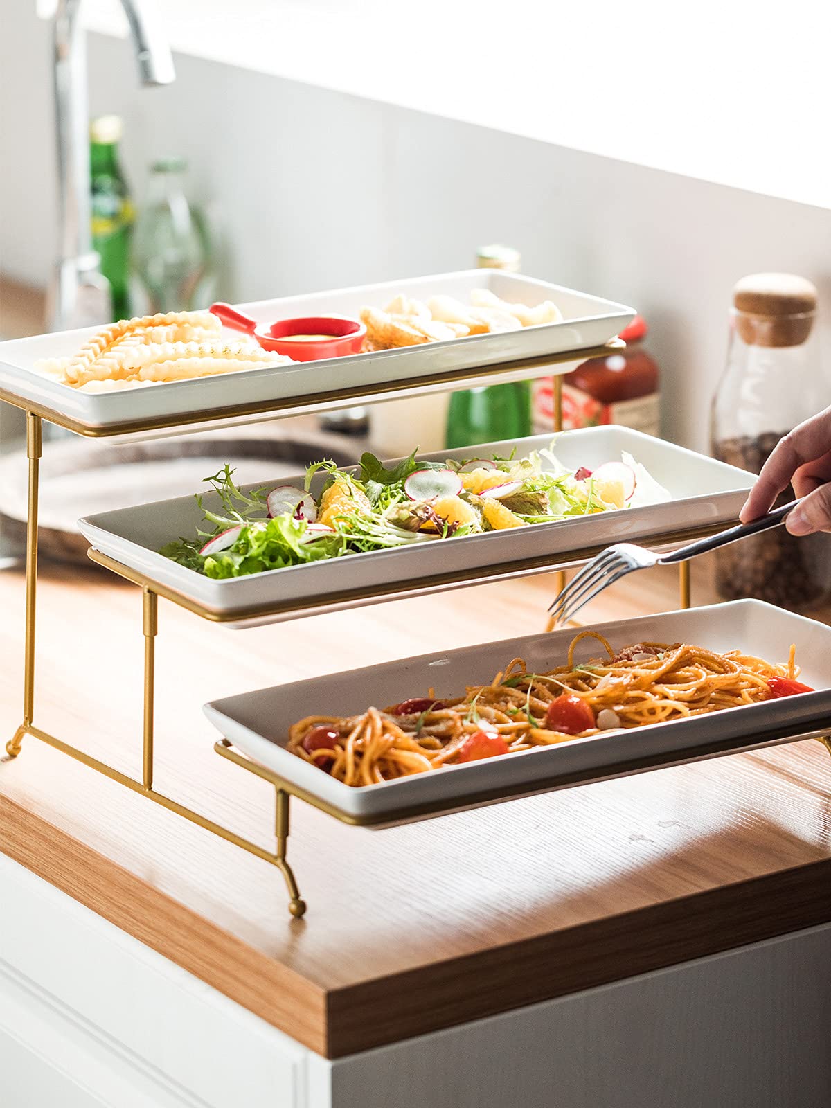 YHOSSEUN 3 Tier Serving Tray for Party, Tiered Serving Platters and Trays, 14 Inch Tiered Tray Stand, Dessert Stand, Serving Stand, Dessert Table Display Set with Collapsible Sturdier Metal Rack