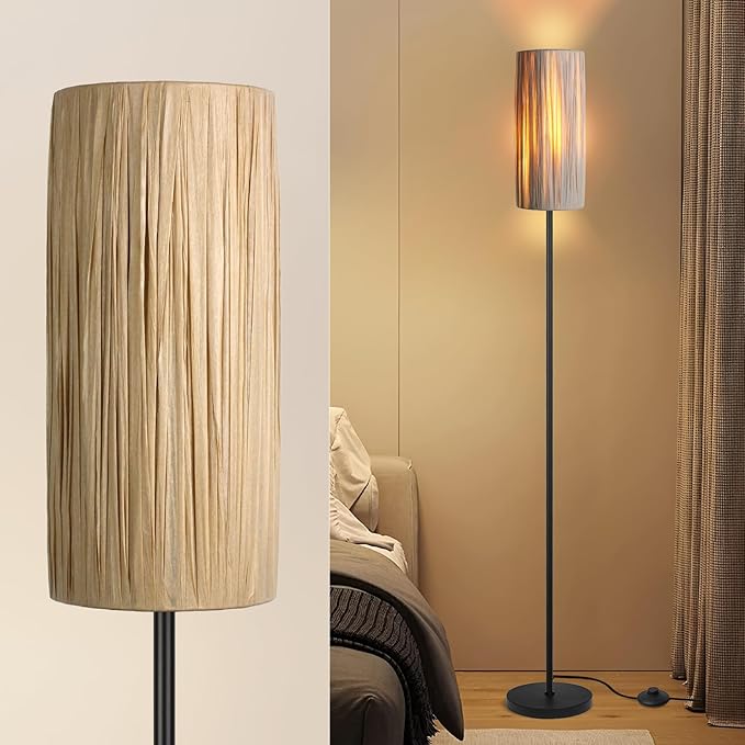 Ruiever Floor Lamp for Living Room, Rattan Boho Floor lamp, Modern Standing lamp
