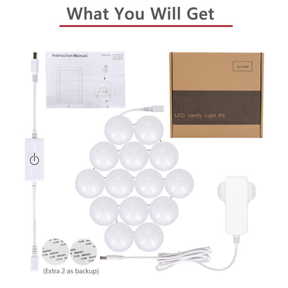 Star Vision 14-Bulb Vanity Lights for Mirror, DIY LED Makeup Lights Kit with Double-Sided Stickers, Includes a Plug-in Power Adaptor & a Touch Dimmer, 6,500K, 1350 Lumens, 6 Meters Length