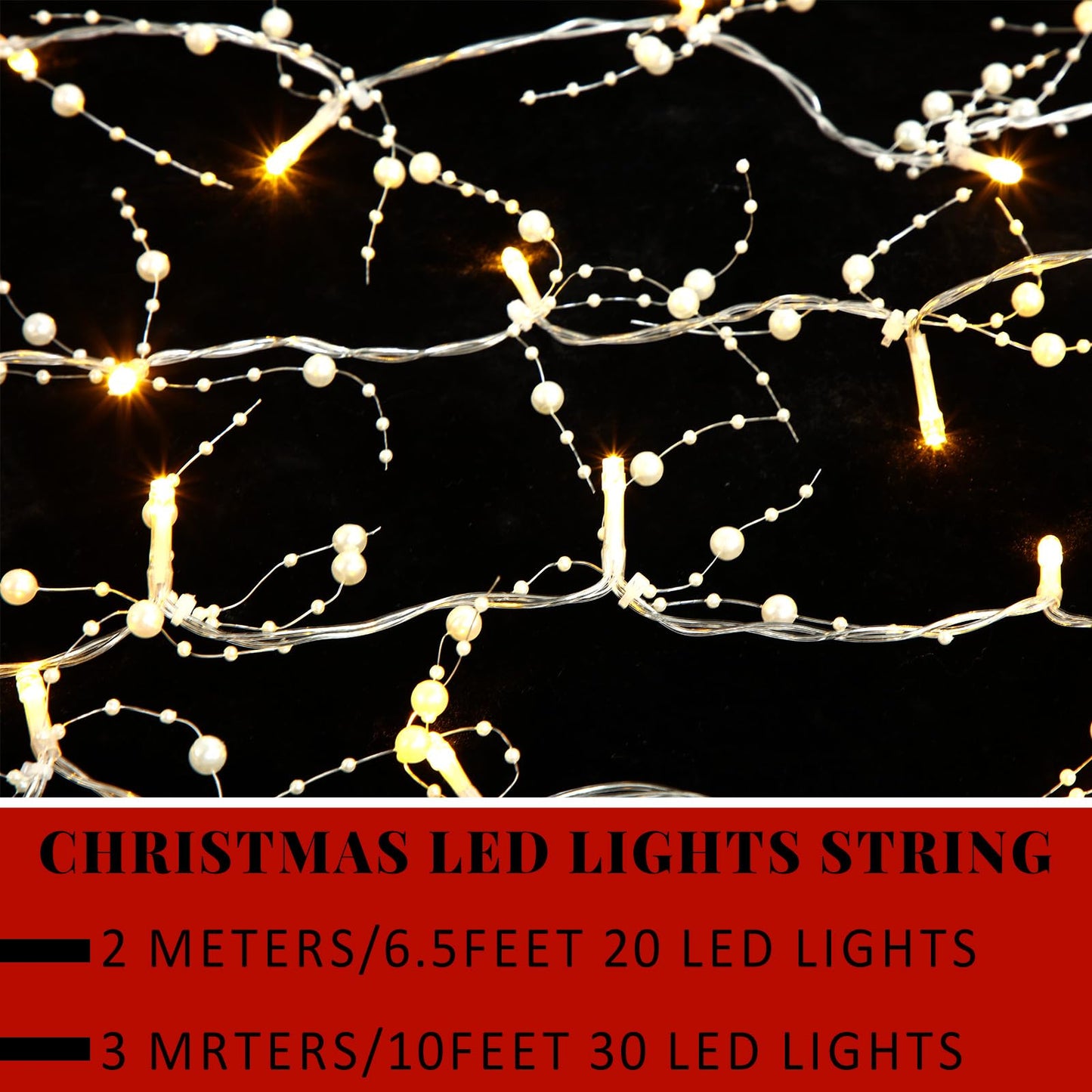 Riakrum 16.5 ft Christmas Berry Beaded Garland String Light Christmas Mantle Decor Pre-lit Warm LED Lights Lighted Battery Operated Winter Garland for Xmas Tree Staircase Home Indoor Decor(White)