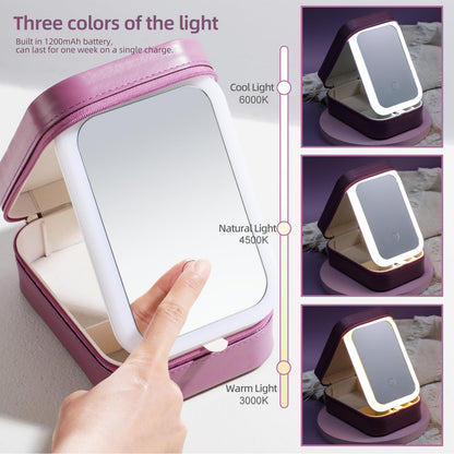 BS-MALL Travel Cosmetic Mirror Case LED Makeup Mirror Storage Case for Eyelash station Brushes Cosmetic Tools Pink On-the-go Makeup Needs (White)