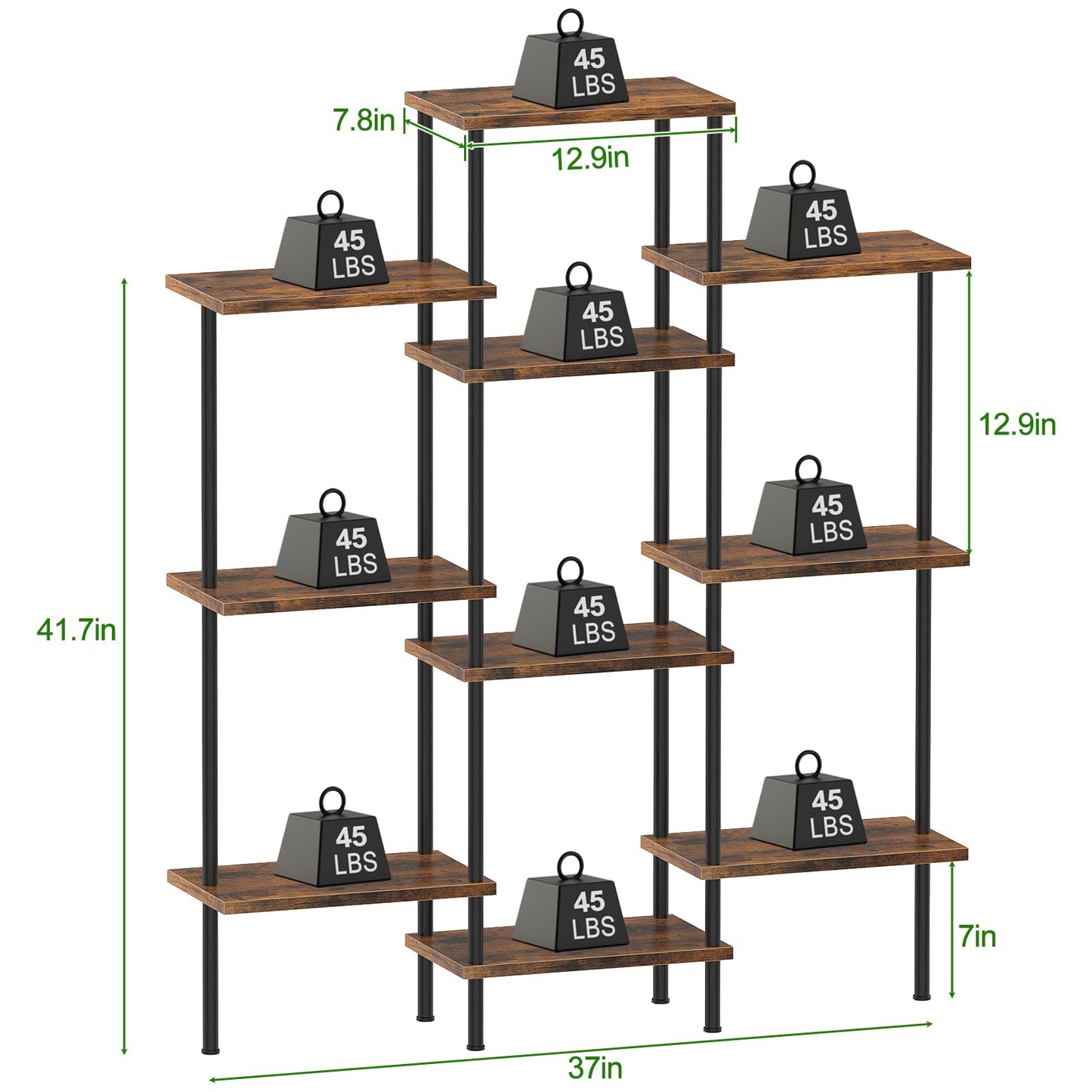KANEODOT 42" Tall Plant Stand,4-Tier Heavy Duty Plant Shelf,Small Plant Stand Indoor and Outdoor,Living Room,Balcony,Home Office,37''L x 7.8''W x 42''H,Rustic Brown