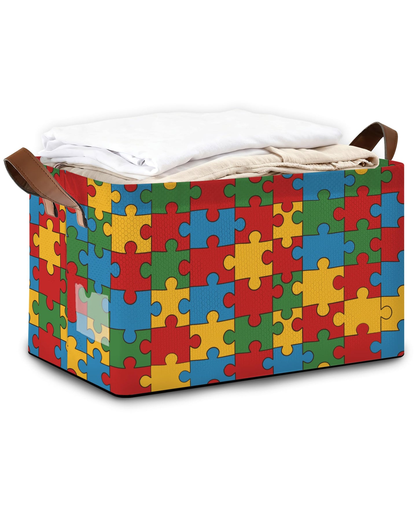 Oeaskly Storage Bins with Handles, Oxford Cloth Storage Basket with Sturdy Frame, Jigsaw Collapsible Organizer for Closet, Shelf, Clothes, Towels, Home Storage
