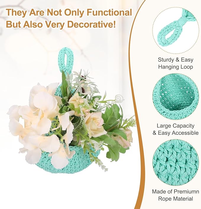 uxcell Hanging Fruit Baskets for Kitchen, Hand-Woven Wall Hanging Storage Jute