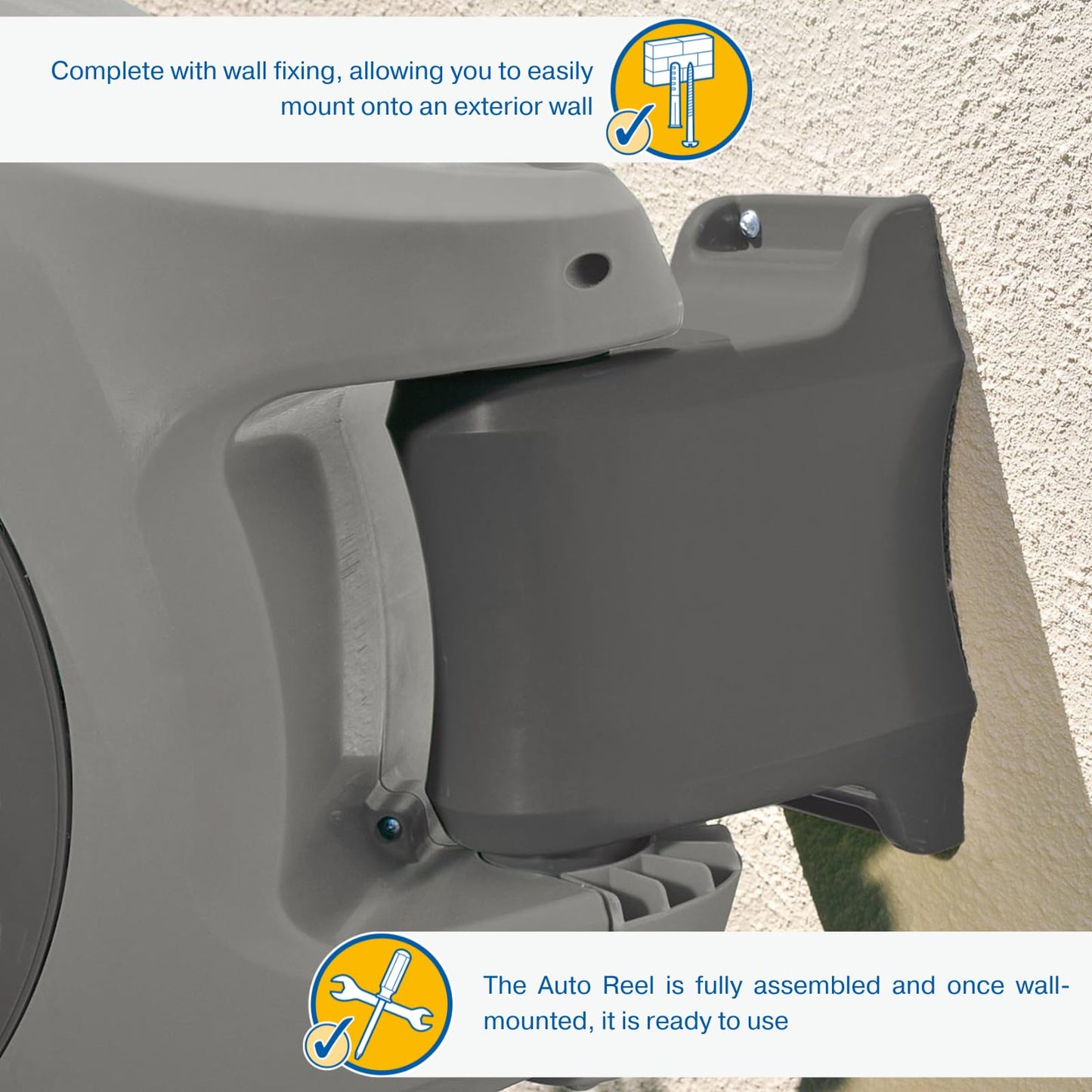 HOZELOCK - Auto Reel Wall-mounted 40m: Easy to Install, Child-lock, Auto-rewind, Ready-to-use with Nozzle, Fittings, Hozelock Hose and Accessories Included 5 Year Guarantee* [2595R8000]