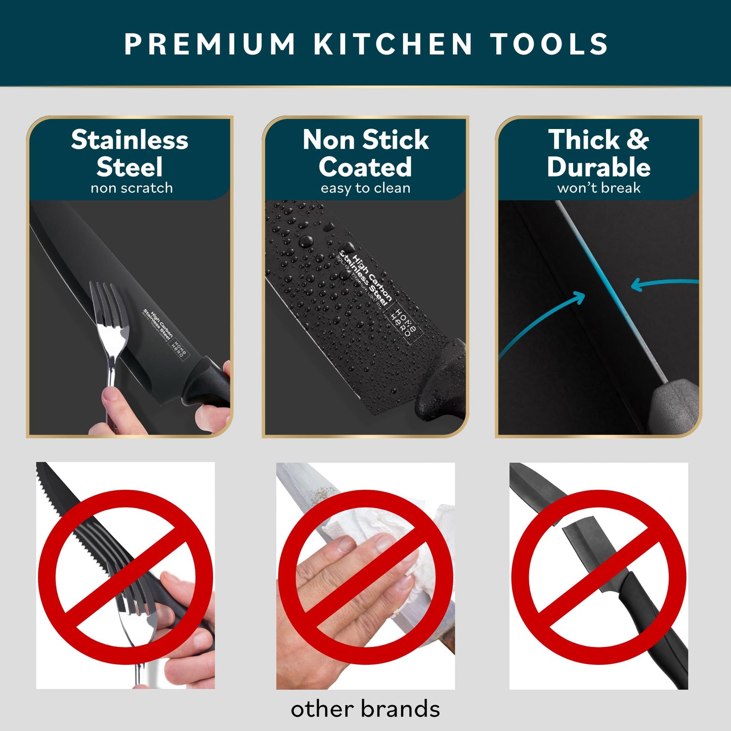 Home Hero Kitchen Knife Set with Sharpener - High Carbon Stainless Steel Knife Block Set with Ergonomic Handles (20 Pcs - Acrylic Black)