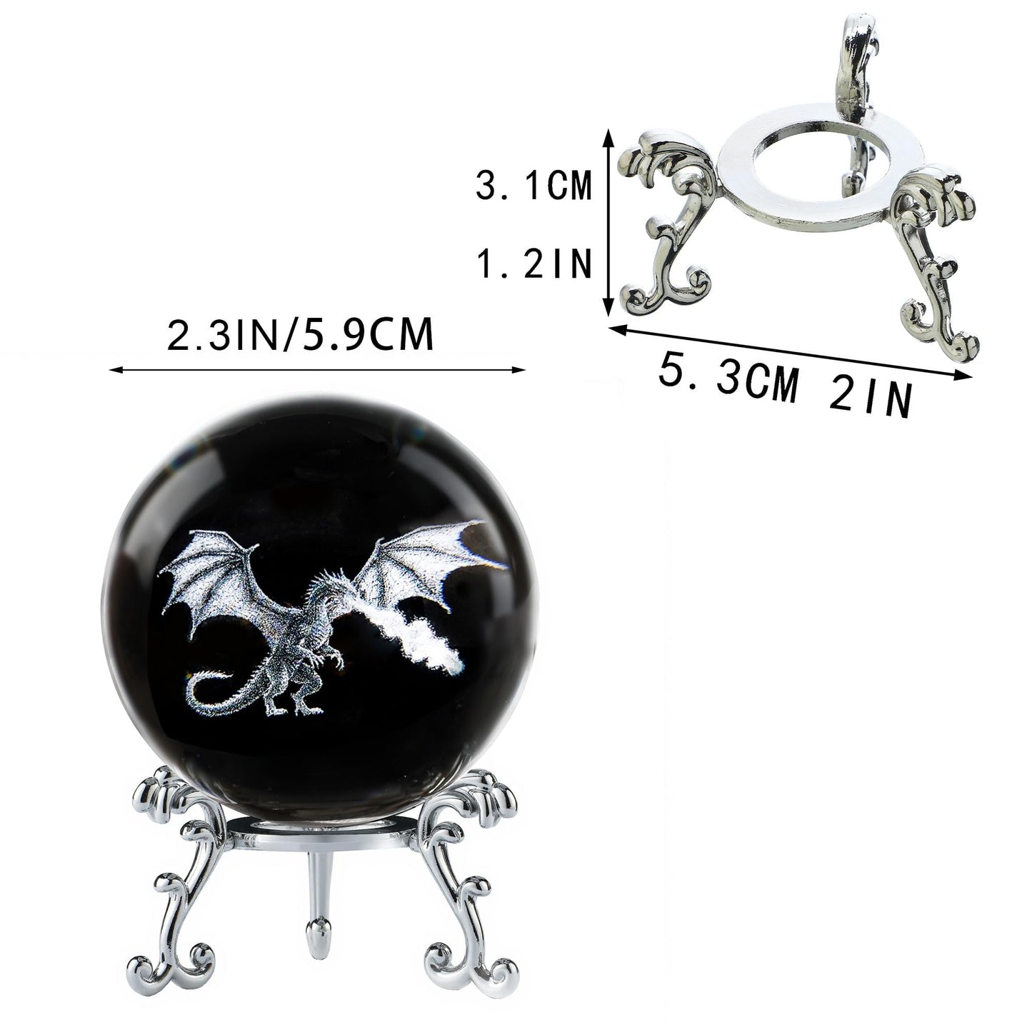 ZEERSHEE 2.4in 3D Dragon Crystal Ball with Stand Fire Breathing Dragon Decoration Gifts for Boys Girls