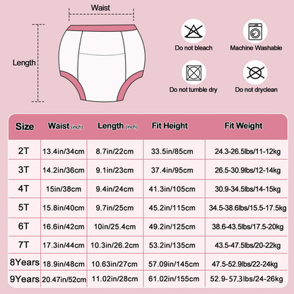 MOEMOE BABY Potty Training Pants, Toddler Reusable Training Pants Cotton for Girls, 10 pack, Light Violet, 2 Years