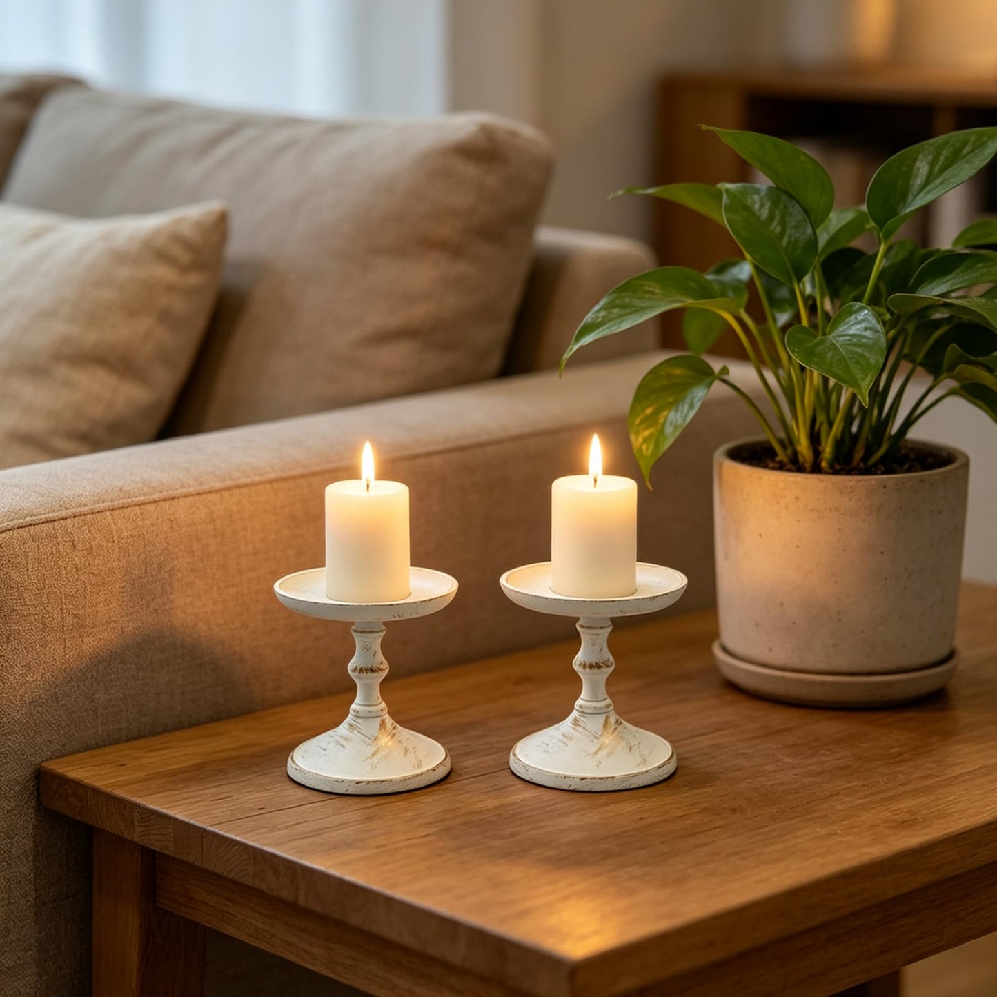 Hosley Aluminum Metal Decorative Pillar Candle Holder White Wash Finish for Candles or Display, 5Inch High - Ideal for Weddings, Parties, Events, Home Decor, Gifts, Elegant
