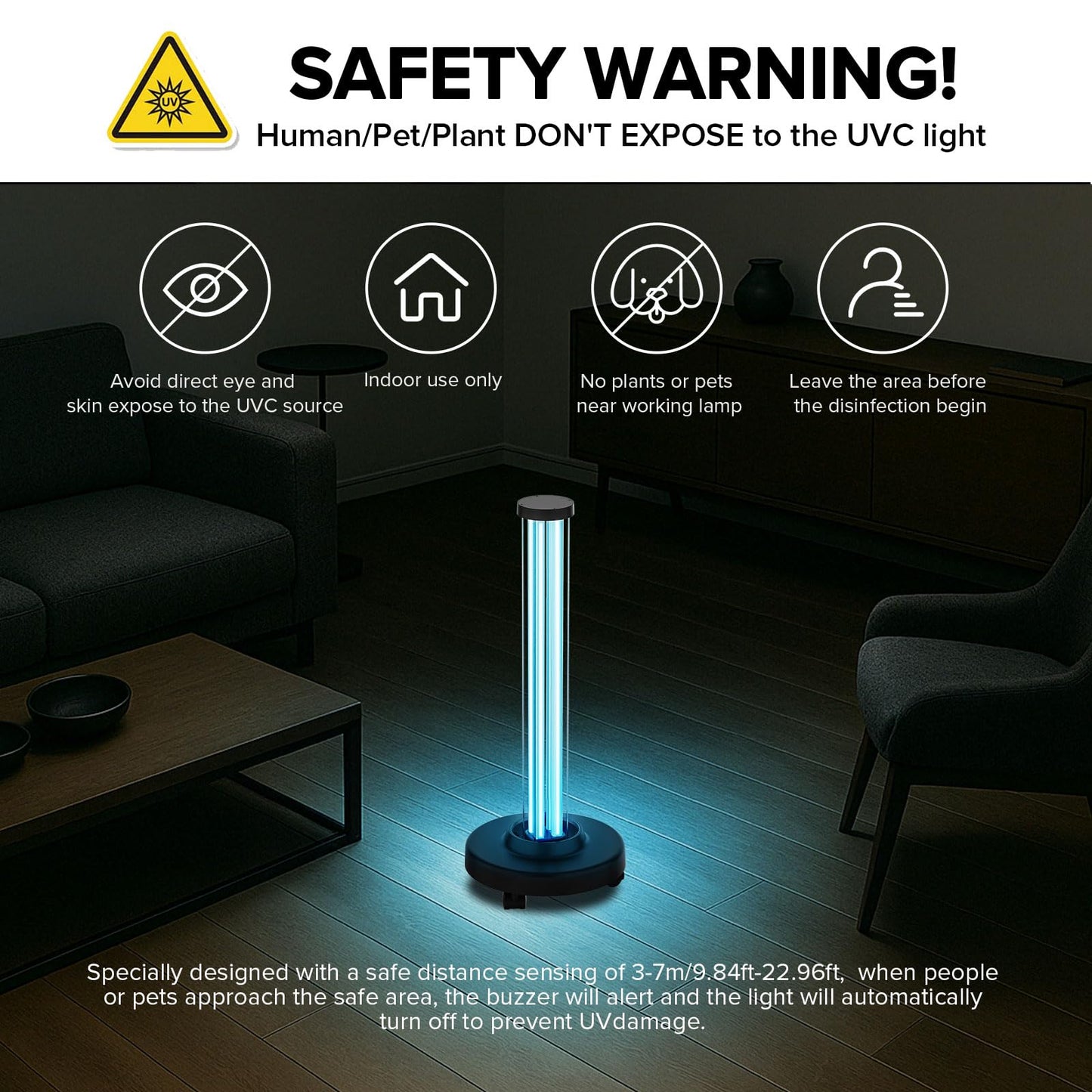 SANSI 100W UVC Disinfection Cart with Wheels, Portable Mobile UV Light Sanitizer with Remote & 3 Timer Settings, Ozone-Free, 99.9% Germ Kill in 30 Mins for Large Space, Home, Hotel, School