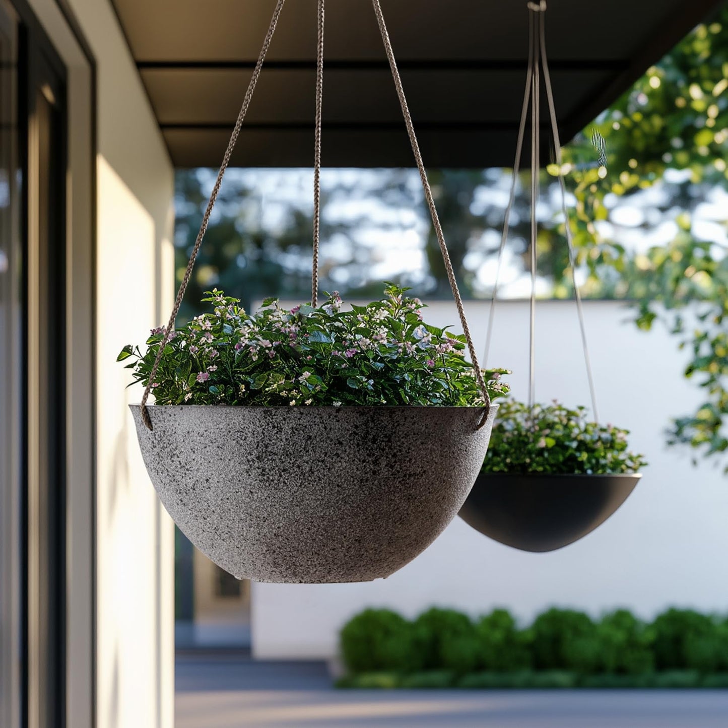 LA JOLIE MUSE Large Hanging Planters for Outdoor Plants - 13 Inch Hanging Flower Pots with Drainage Holes, Set of 2, Rock Grey
