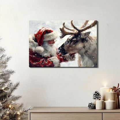 Santa's Reindeer Framed Christmas Canvas Wall Art for Living Room, Winter Pictures Wall Decor Canvas Prints for Bedroom, Santa Christmas Gifts, 8x12 Poster Artwork for Wall Decorations