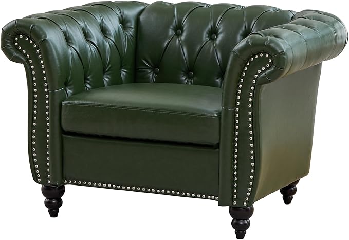 LEVNARY Chesterfield Armchair, Tufted Leather Accent Chair, Mid-Century Modern