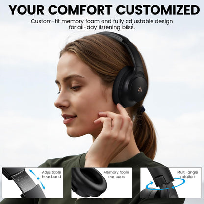 1Mii Y8+ Hybrid Active Noise Cancelling Headphones, 100H Ultra Playtime, Bluetooth 6.0 Over Ear, Wireless Hi-Res Audio & Deep Bass, Comfort for Travel & Home Office, AI Chat & Custom EQ via APP, Black