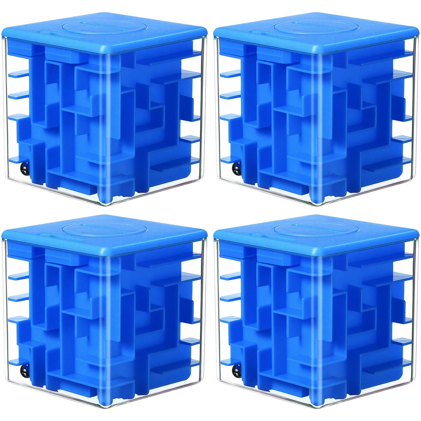 4 Pcs Money Box for Cash Gift Stocking Stuffers Plastic Cash Money Maze Puzzle Box for Adults Christmas Birthday Party Favors (Blue)