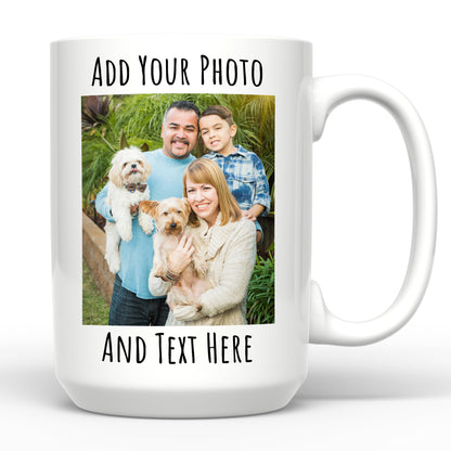 Giftbees Personalized Coffee Mug 15 Oz, Custom Picture Text or Logo Ceramic Mug, Customized Gift for Men & Women, Taza Personalizada with Photo and Words, Customizable Large Tea Cup | White
