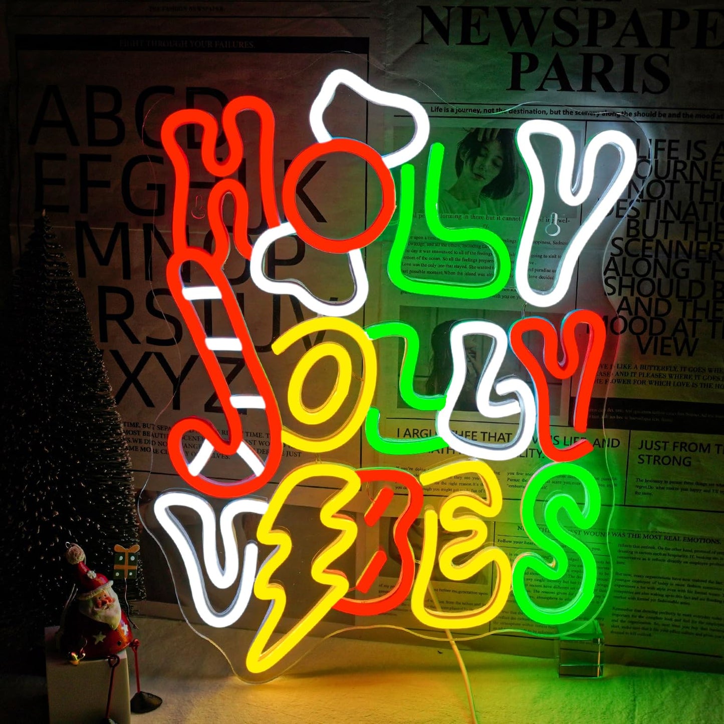 Horseneon Holy Jolly Vibes Neon Sign, Merry Christmas Neon Sign for Wall Decor, USB Powered LED Sign for Christmas Party, Home, Bedroom, Living Room, Bar